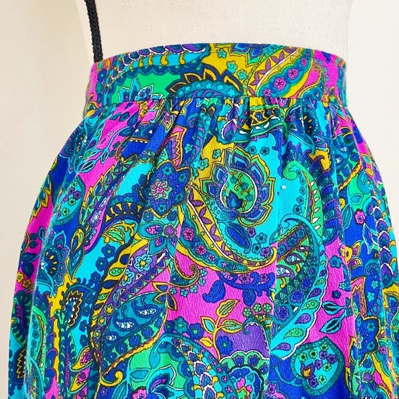 Vintage 70s Handmade Multicolored Paisley Maxi Skirt - Picture 4 of 5